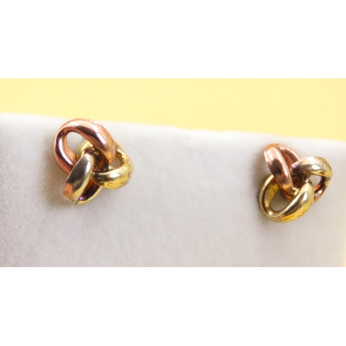 573 - Pair of 9 Carat Yellow White and Rose Gold Knot Design Earrings 1cm High