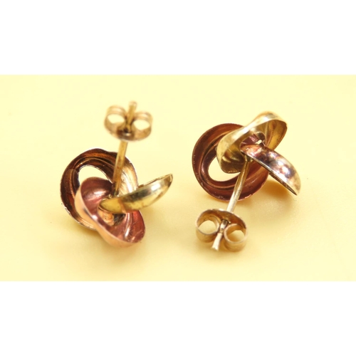 573 - Pair of 9 Carat Yellow White and Rose Gold Knot Design Earrings 1cm High