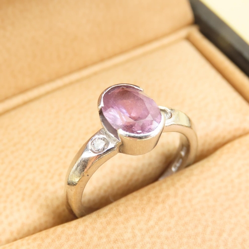 584 - Half Bezel Set Amethyst Ring Mounted on 18 Carat White Gold with Further Diamond Inset on Shoulders ... 