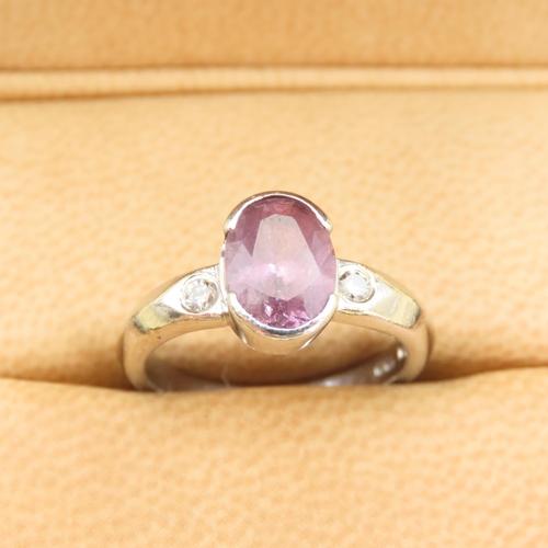 584 - Half Bezel Set Amethyst Ring Mounted on 18 Carat White Gold with Further Diamond Inset on Shoulders ... 