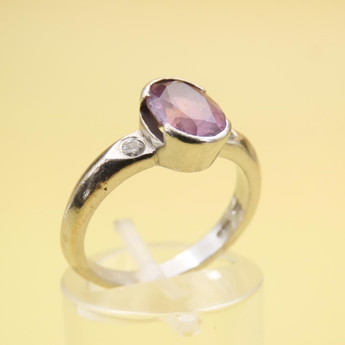 584 - Half Bezel Set Amethyst Ring Mounted on 18 Carat White Gold with Further Diamond Inset on Shoulders ... 