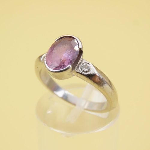 584 - Half Bezel Set Amethyst Ring Mounted on 18 Carat White Gold with Further Diamond Inset on Shoulders ... 