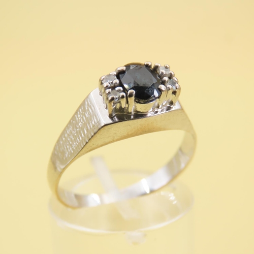 586 - Sapphire and Diamond Ring Mounted on 18 Carat White Gold Size Q and a Half