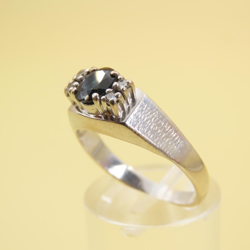 586 - Sapphire and Diamond Ring Mounted on 18 Carat White Gold Size Q and a Half