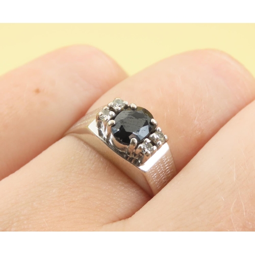 586 - Sapphire and Diamond Ring Mounted on 18 Carat White Gold Size Q and a Half