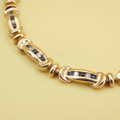 588 - Sapphire and Diamond Set Fancy Link Bracelet Mounted in 9 Carat Yellow Gold 18.5cm Long