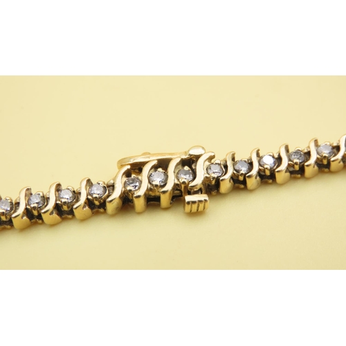 589 - Diamond Set Wave Design Tennis Bracelet Mounted in 18 Carat Yellow Gold 20cm Long