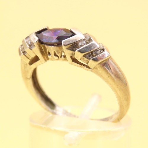 59 - Marquise Cut Amethyst and Diamond Half Bezel Set Ring Mounted on 14 Carat White Gold Band Size N and... 