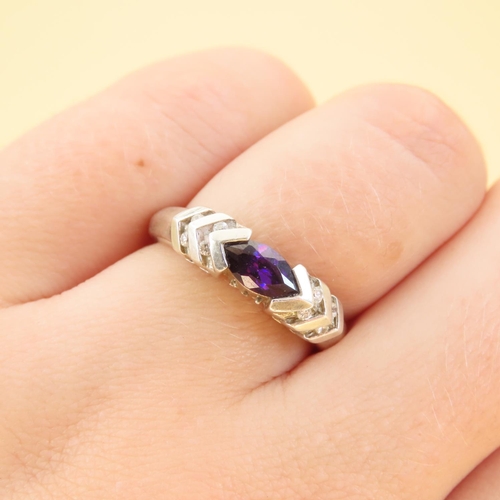 59 - Marquise Cut Amethyst and Diamond Half Bezel Set Ring Mounted on 14 Carat White Gold Band Size N and... 