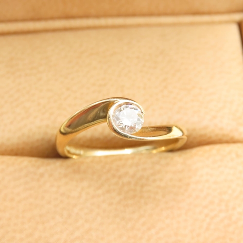 591 - Half Bezel Set Diamond Solitaire Ring Mounted on 18 Carat Yellow Gold Band Size L