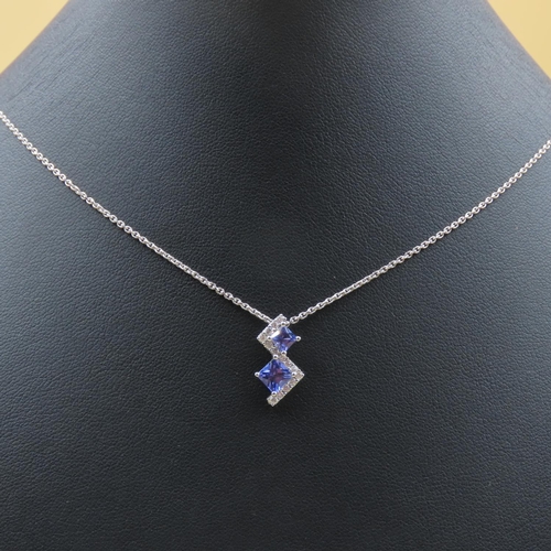 592 - Tanzanite and Diamond Pendant Set in 18 Carat White Gold 1.5cm High Further Set on a8 Carat White Go... 