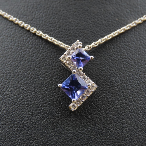 592 - Tanzanite and Diamond Pendant Set in 18 Carat White Gold 1.5cm High Further Set on a8 Carat White Go... 