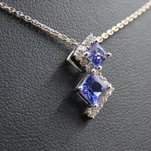 592 - Tanzanite and Diamond Pendant Set in 18 Carat White Gold 1.5cm High Further Set on a8 Carat White Go... 