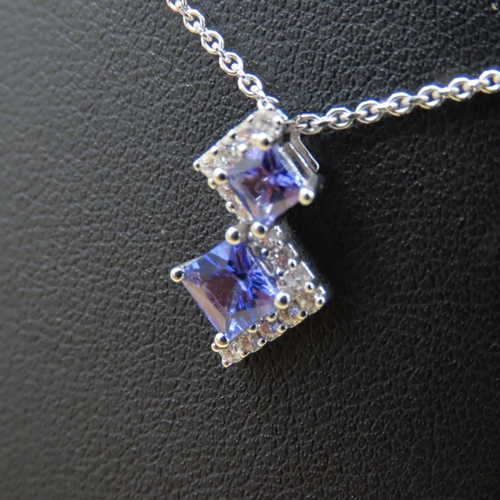 592 - Tanzanite and Diamond Pendant Set in 18 Carat White Gold 1.5cm High Further Set on a8 Carat White Go... 