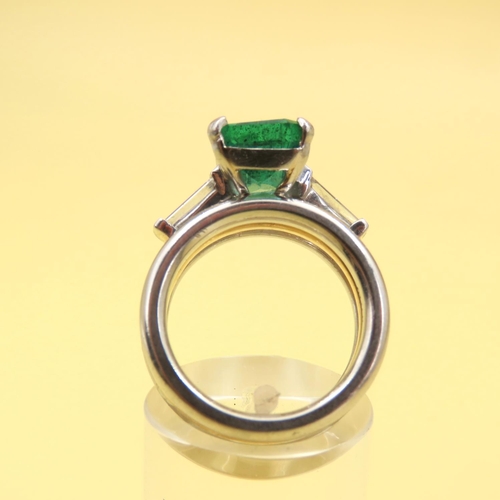 595 - Designer Emerald Solitaire Ring with Further Baguette Cut Diamonds to Shoulders Mounted on 18 Carat ... 