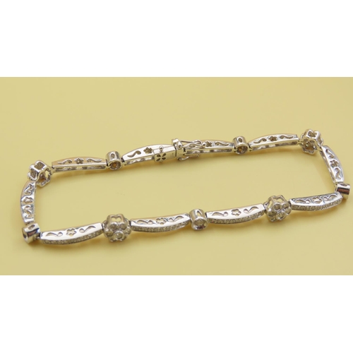 596 - Daisy Motif Diamond Set Bracelet Mounted 18 Carat White Gold Interlinking Form Attractively Detailed... 