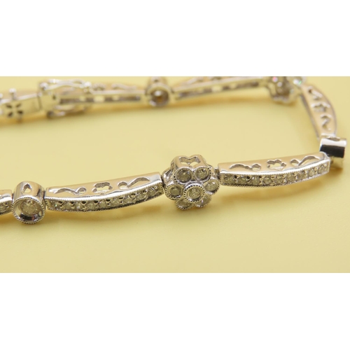 596 - Daisy Motif Diamond Set Bracelet Mounted 18 Carat White Gold Interlinking Form Attractively Detailed... 