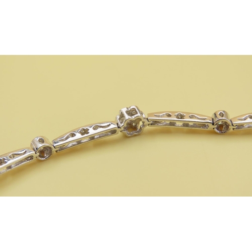 596 - Daisy Motif Diamond Set Bracelet Mounted 18 Carat White Gold Interlinking Form Attractively Detailed... 