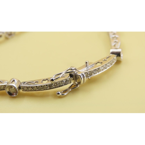 596 - Daisy Motif Diamond Set Bracelet Mounted 18 Carat White Gold Interlinking Form Attractively Detailed... 