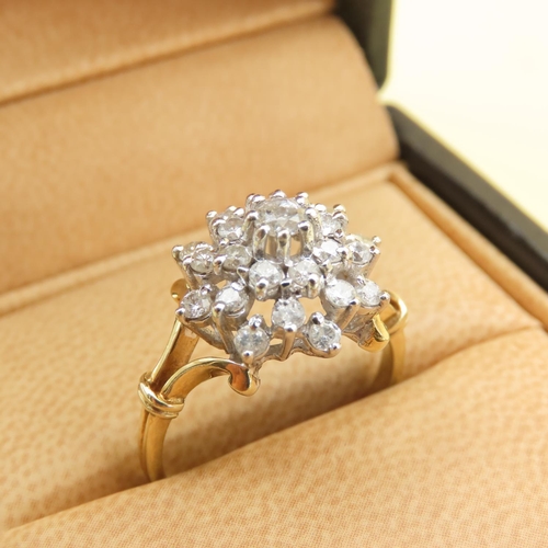 598 - Ladies Diamond Cluster Ring Mounted on 18 Carat Yellow Gold Band Size Q