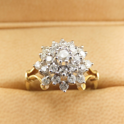 598 - Ladies Diamond Cluster Ring Mounted on 18 Carat Yellow Gold Band Size Q