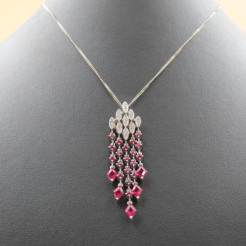 599 - Ruby and Diamond Set Chandelier Pendant Mounted in 18 Carat White Gold 4cm Drop Further Set on 18 Ca... 