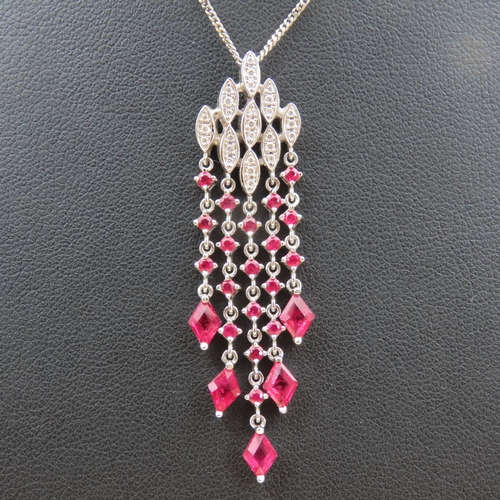 599 - Ruby and Diamond Set Chandelier Pendant Mounted in 18 Carat White Gold 4cm Drop Further Set on 18 Ca... 