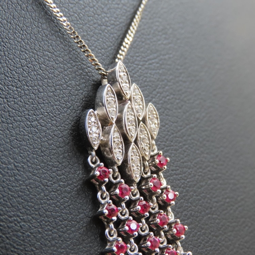 599 - Ruby and Diamond Set Chandelier Pendant Mounted in 18 Carat White Gold 4cm Drop Further Set on 18 Ca... 