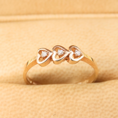 601 - Three Stone Heart Motif Diamond Ring Mounted on a 18 Carat Rose Gold Band Size Q