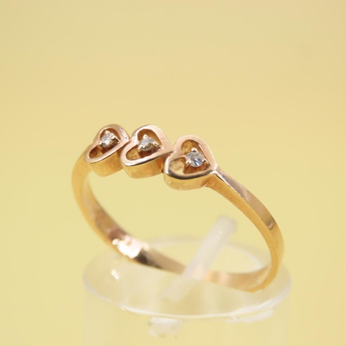 601 - Three Stone Heart Motif Diamond Ring Mounted on a 18 Carat Rose Gold Band Size Q