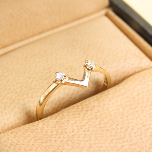 602 - Twin Diamond Inset Wishbone Ring Mounted on 18 Carat Yellow Gold Band Size L