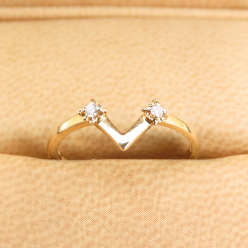 602 - Twin Diamond Inset Wishbone Ring Mounted on 18 Carat Yellow Gold Band Size L