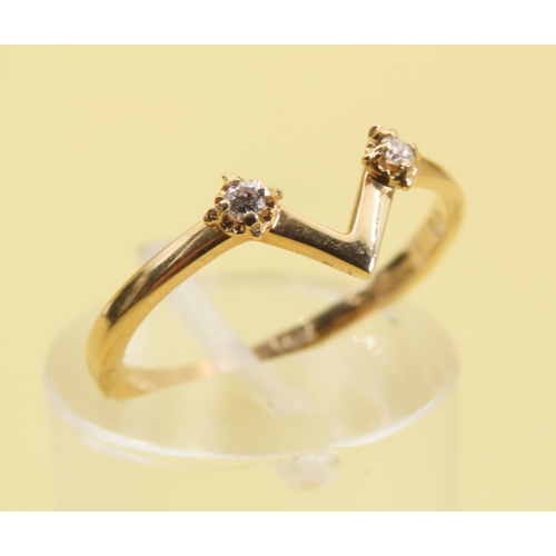 602 - Twin Diamond Inset Wishbone Ring Mounted on 18 Carat Yellow Gold Band Size L