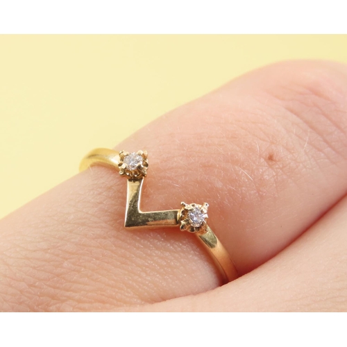 602 - Twin Diamond Inset Wishbone Ring Mounted on 18 Carat Yellow Gold Band Size L