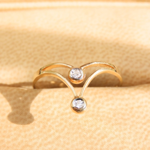 605 - Twin Stone Diamond Wishbone Ring Mounted on 18 Carat Yellow Gold Band Size O