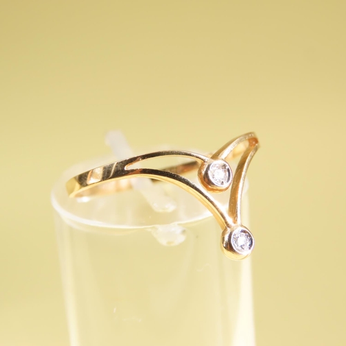 605 - Twin Stone Diamond Wishbone Ring Mounted on 18 Carat Yellow Gold Band Size O