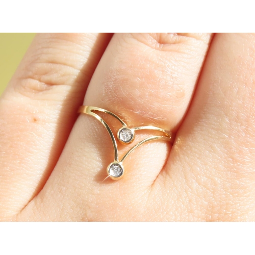 605 - Twin Stone Diamond Wishbone Ring Mounted on 18 Carat Yellow Gold Band Size O