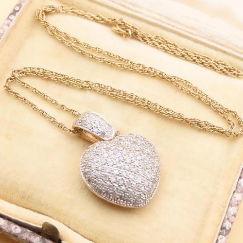 609 - Diamond Set Heart Motif Pendant Necklace Set in 9 Carat Yellow Gold Further Set on 9 Carat Yellow Go... 