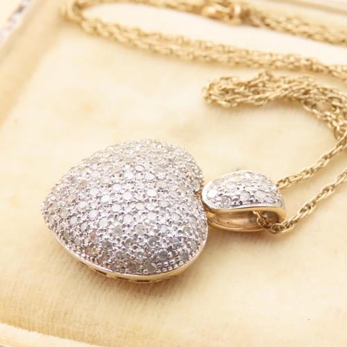 609 - Diamond Set Heart Motif Pendant Necklace Set in 9 Carat Yellow Gold Further Set on 9 Carat Yellow Go... 