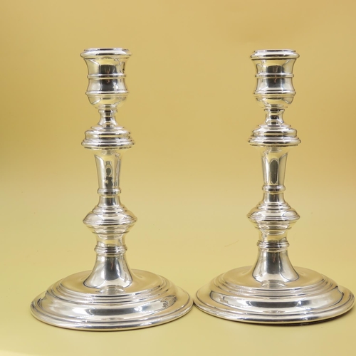 615 - Pair of Silver Pedestal Form Candlesticks Each Approximately 9 Inches High