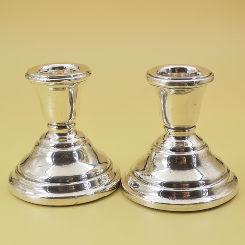 616 - Pair of Neat Form Silver Turned Pedestal Candle Rests Each 9cm High Approximately