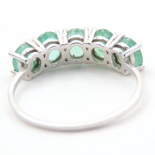 617 - Five Stone Emerald Ladies Ring Mounted on 18 Carat White Gold Ring Size O