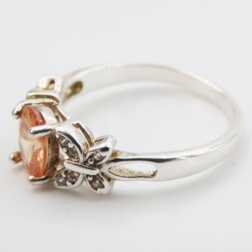 618 - Cognac Citrine Set Ring Mounted on Silver Band Ring Size Q