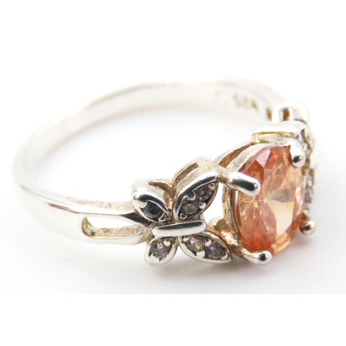 618 - Cognac Citrine Set Ring Mounted on Silver Band Ring Size Q