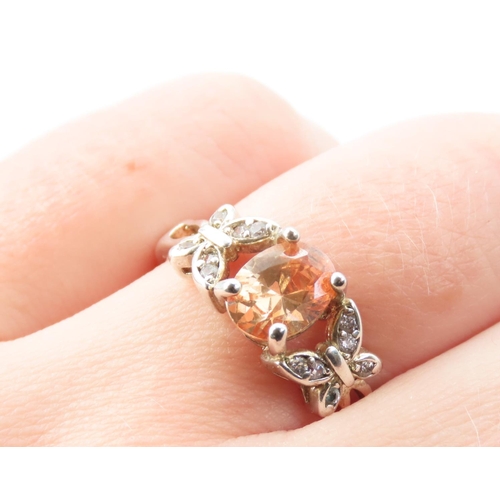 618 - Cognac Citrine Set Ring Mounted on Silver Band Ring Size Q