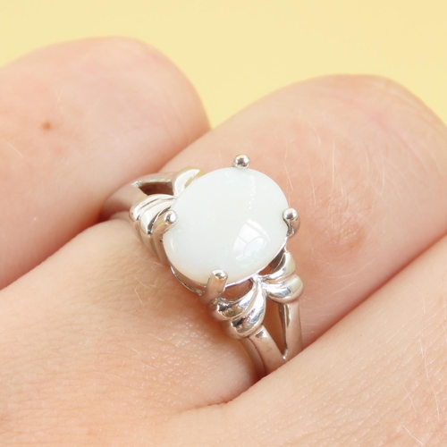 62 - Opal Set Ring Mounted on 9 Carat White Gold Band Size N and a Half