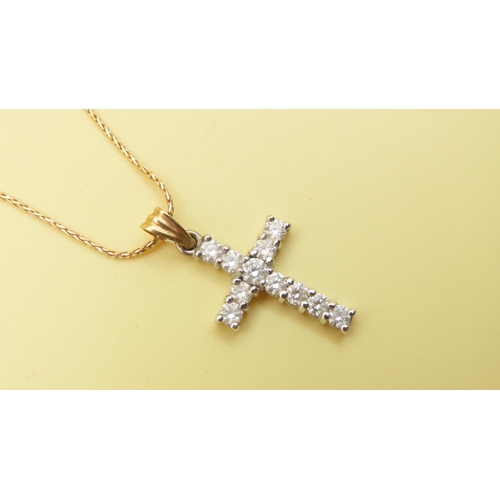 628 - Diamond Set Cross Motif Pendant 3cm Drop Further Set on 18 Carat Yellow gold Chain 42cm As New Unwor... 