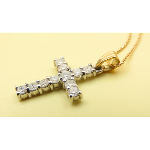 628 - Diamond Set Cross Motif Pendant 3cm Drop Further Set on 18 Carat Yellow gold Chain 42cm As New Unwor... 