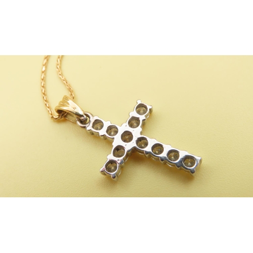 628 - Diamond Set Cross Motif Pendant 3cm Drop Further Set on 18 Carat Yellow gold Chain 42cm As New Unwor... 