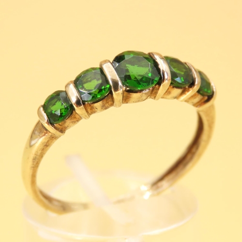 63 - Five Stone Diopside Bar Setting Ring Mounted on 9 Carat Yellow Gold Band Size S